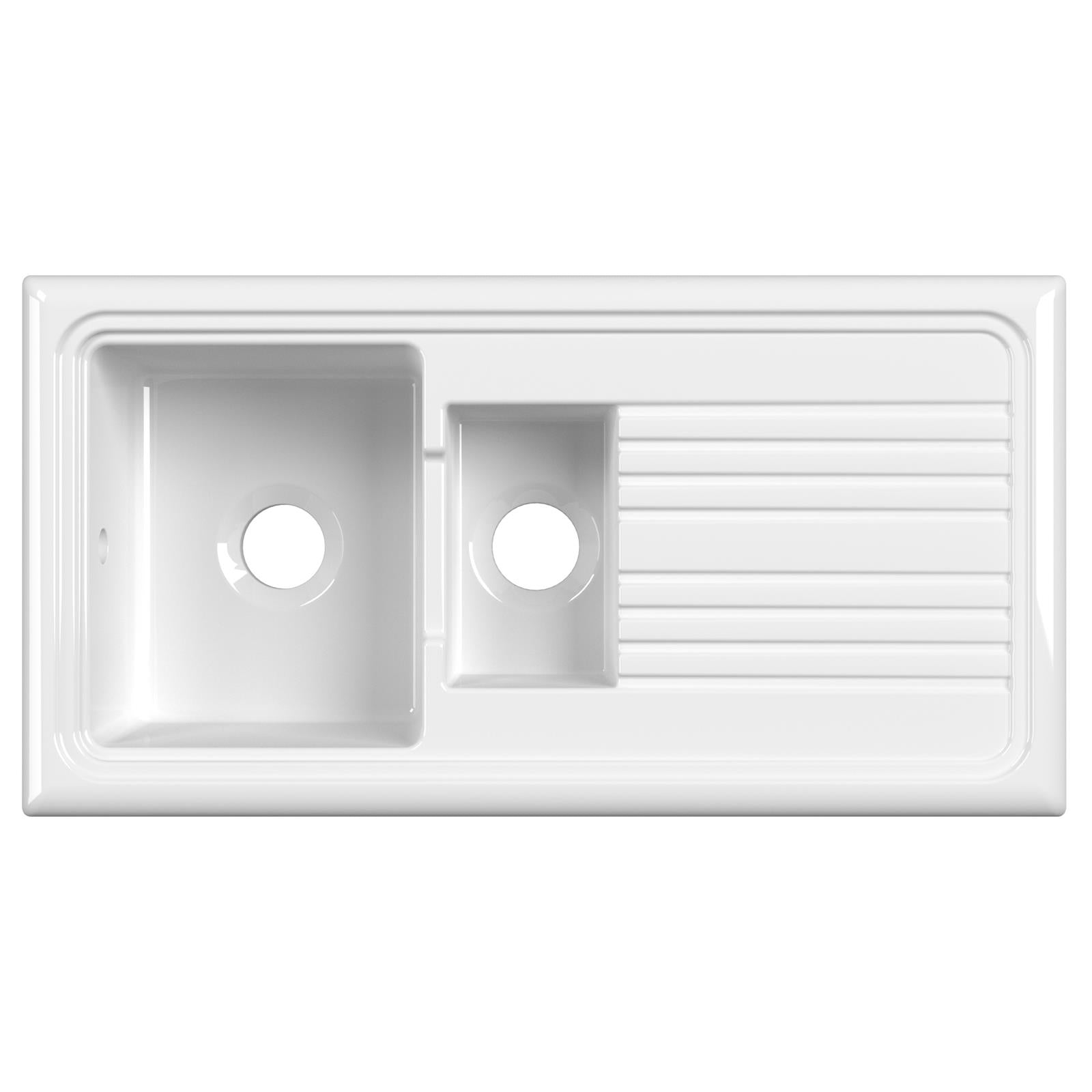 Reginox RL 301CW II White 1.5 Bowl Inset Reversible Ceramic Kitchen Sink